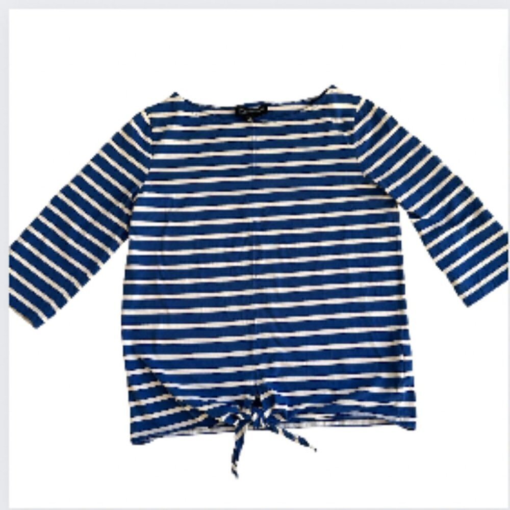 Jones New York Blue and White Striped Lightweight Long Sleeve Jersey Top, M